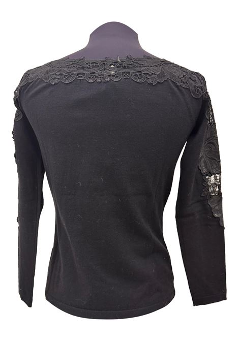 Maglia con trasparenze in pizzo ed ecopelle CECILIA BENETTI | Maglie | 92 150NERO